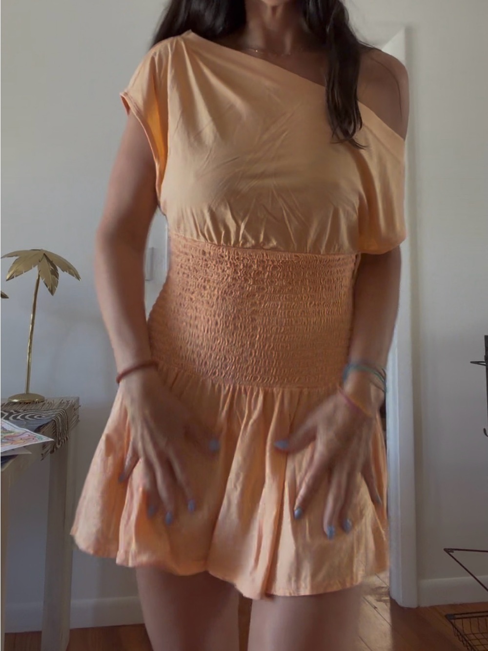 Free People Peach Orange Smocked Waist Swim Coverup/dress worn twice